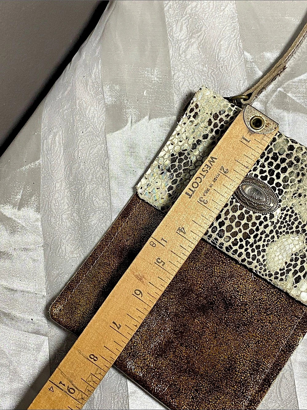 Double Pocket Animal Print Crossbody Bag in Gold, Brown & Cream - Picture 8 of 9